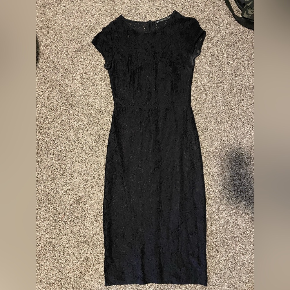 Zara Black Sheath Midi Dress Crew Neck Sleeveless
